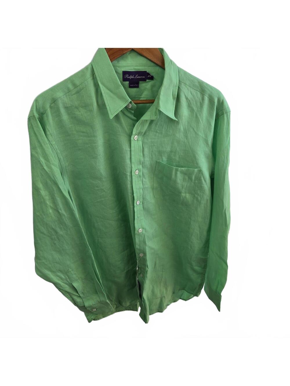 Ralph Lauren Green purple label 100% Linen Button-Up Shirt sz L NEW